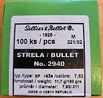100 Stück S&B Sellier&Bellot Geschosse #2940/7,62/.303Brit.Dia.311/7,92-180grs/11,70g SP