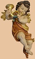 Große Engelfigur Putto mit Jagdhorn