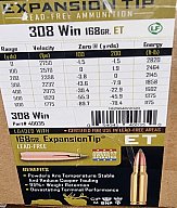 .308/168 grs. Nosler E- Tip 20 stk. No. 40035 # SSZ Berka