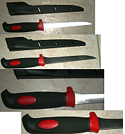 Filetiermesser mit Scheide und schwarzem Griff