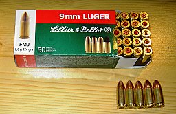 50 Deko Dekopatronen S&B 9mm Para / 9X19 / 9mm Vollmantel Original Hülsen u. Originalverpackung