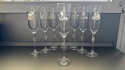 8er Set Sektgläser / Sekttulpen mit Jagdmotiven – Ungenutzt / Vitrinenware
