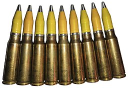 20 mm Vulcan Dekopatrone 20x102 mm Vulcan Deko Patrone 20 x 102 mm Dekomunition gelb Geschoss