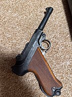 ME P08 Luger Schreckschuss P08 PAK Holzgriff , Tragetasche