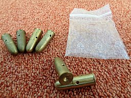 .38 S&W (nicht .38 SPL!) 6 St. Exerzierpatronen aus Vollmessing, unbenutzt, Top- Zustand
