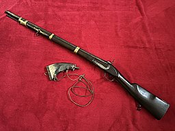 ==>Schwere antike VL-Büchse um 1800 aus Sammlung -Cal.19 mm selten so komplett +Pulverflasche 1.2m !