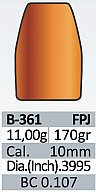 100 Stück PPU | PrviPartizan 10mm Geschosse #B-361 | .3995 170grs / 11,00g FPJ Vollmantel-Flachkopf