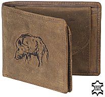 Geldbörse mit KEILER Wildsau Prägung | aus Antikleder | 11,5 x 9,5cm 2xGeldfach 7xKreditkarte ...