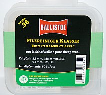 60x BALLISTOL Reinigungsfilze/Filzreiniger KLASSIK Cal .38 | 100%Schafwolle |.357/9mm/8,5mm/.338/9,3