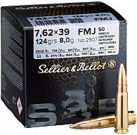 50 Schuss S&B Sellier&Bellot SuB 7,62x39 7.62 x 39 FMJ Vollmantel 123grs 8,0g Messinghülse Boxer NEU
