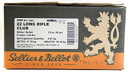 5000 Stück / Schuss S&B .22 l.r. lfb KK Munition CLUB 40grs 2,6g LRN Blei Rundkopf 330 m/s Standard
