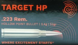 50 Schuss GECO TARGET HP .223 Rem. 52gr 3,4g Präzise MATCH Munition Hohlspitzgeschoss Hollow Point !