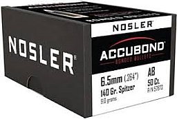 50 Nosler Geschosse .264, 140 grain, ACCUBOND SPITZER, NEU