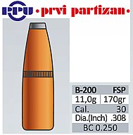 50 Stück PPU | PrviPartizan Geschosse #B-200 - .308(7,62) FSB Teilmantel 170gr/11,0g - FlatSoftPoint