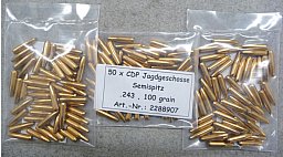 50 Blaser CDP Geschosse .243, 100 grain, Teilmantel, NEU