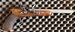 H. NOCK Steinschloss Duellpistole – signierter Damastlauf – Stecher – um 1800