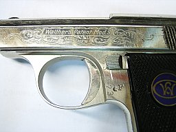 Pistole Walther Mod. 9, verchromt, graviert, Kal. 6,35 mm