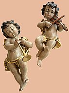 2 Engelfiguren Puttos mit Flöte + Geige