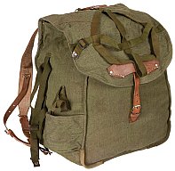 Rumänischer Canvas Rucksack oliv (ca. 30 L) mit Lederriemen Neuwertig