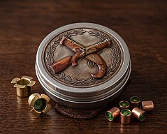 Böllerdose / Zündhütchendose – Hell- Böllerschützen in Antik-Medallion-Optik