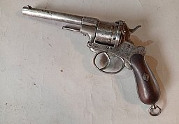 Rare revolver Lefaucheux à broche à Mire déportée, calibre 9 mm