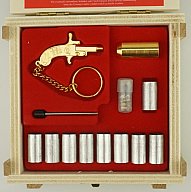 NEU 24 Kt. Gold Vergoldet Berloque Pistole in Holzetui wie xythos 2 mm. Pinfire Gun Knallkapseln
