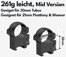 Vector Optics Hebel Stahl-Schnellmontage für 30mm Tubus, 21mm Picatinny/Weaver BH 17 mm