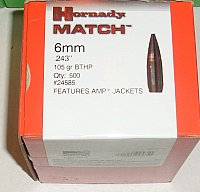 500 Geschosse 6mm/243 Hornady Match 105ge HPBT