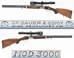 SAUER & SOHN Drilling Modell 3000 Kal. 12/70 - 7x65 R mit E.- Lauf .22 Mag. & ZEISS ZF 2,5-10x52 T*