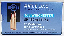 20 Schuss / 20 Patronen PPU .308 Win. Rifle A-035 180gr 11,7g SP Teilmantel JAGD Munition Partizan
