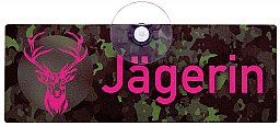 1 x Autoschild "JÄGERIN" camo/pink Hirsch | mit Saugnapf Windschutzscheibe 18x6,5cm Aluverbundplatte