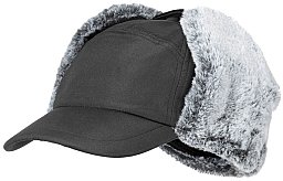 Wintermütze / Cap "Trapper" mit Ohrenklappen + Kunstfell - Unigröße - Schwarz