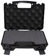 Pistolen-Koffer, Kunststoff, klein, innen 25x14x7cm, abschließbar, Schaumstoffeinsatz, Schwarz