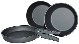 4 tlg. Kochgeschirr Set mit eloxierter Beschichtung, Anthrazit - Pfanne + 2 Töpfe + Halter