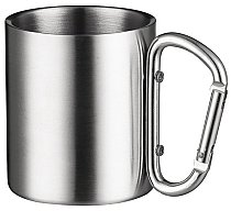 Doppelwandiger Edelstahlbecher / Tasse mit silbernem Karabinergriff