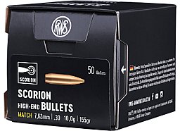 50 Stück NEUE RWS Geschosse SCORION Match Geschosse HP .30 / .308 - 155grs / 10g Hohlspitz GERMANY