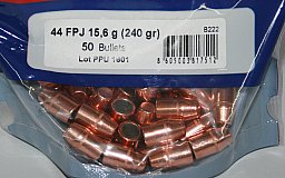 50 Stück PPU | PrviPartizan 44er Geschosse #B-222 | .4285 240grs / 15,60g FPJ Vollmantel-Flachkopf