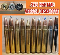 .375 H&H Magnum, versch. Geschosse und Hülsen, Deko-Patrone