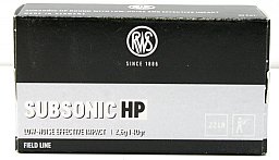 50 Stück Schuss RWS .22 l.r. lfb KK Munition SUBSONIC HP 40grs 2,6g Blei Hohlspitz 315m/s JAGD leise