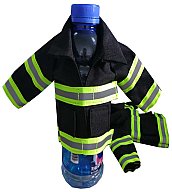 Mini Feuerwehr Jacke HuPF Optik mit Reflektorstreifen für Bierflasche / Weinflasche / Thermosflasche