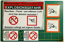 Wiederlader Set 30x20 Warnschild 10x10 GHS Aufkleber 7x10 Rauchverbot RCBS Lee Dillon Primer