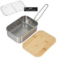 Edelstahl Lunch Box 0,9L mit Schneidebrett aus Bambusholz - auch Teller / Napf / Kochtopf / Garer