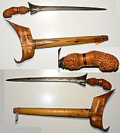 Keris, Südasien, geschnitzter Holzgriff