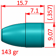 9 mm FRN Geschosse | 1000 Stk. | Blei-Epoxydbeschicht & .357 kalibriert | 143 grain | RAL 5018