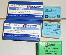 ca 350 Geschosse 6,5 ,Lapua Sierra und RWS KS