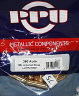 50 Stück > NEUE PPU / PrviPartizan Kurzwaffenhülsen 9mm kurz / .380 Auto | Boxer/Unprimed #C144