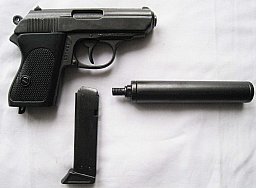 PPK PISTOLE MIT SCHALLDÄMPFER DEKO WAFFE DENIX - Ref.1311
