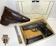 CZ Vzor 50 Kal. 7,65mm Browning – Komplettset in OVP mit Anschussbild (1965) & Lederholster