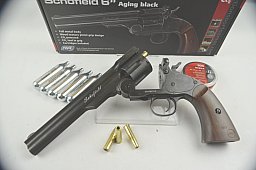 Vollmetall! Schofield 6" Kipplauf-Revolver "Aging black" * CO² * Diabolos * mit Starterpaket