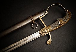 WK1 Hannover Artillerie Schmucksäbel, dreifache Ätzung, WKC, brüniere Scheide